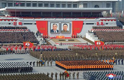 North Korea stages a military parade in Pyongyang on Feb. 8 to mark the 70th anniversary of the Korean People\'s Army at Kim Il Sung Square.