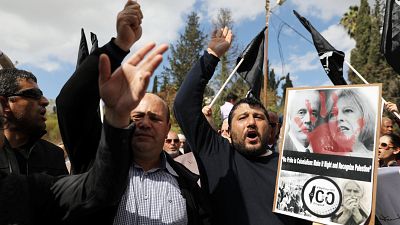 Palestinianos em protesto contra a Declaração de Balfour