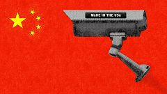Illustration of surveillance camera with Made in America sticker on a Chine