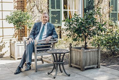 The former British Ambassador to Washington, D.C, Sir Kim Darroch, poses for a portrait outside in the English garden of the ambassadors residence on Oct. 1, 2018.