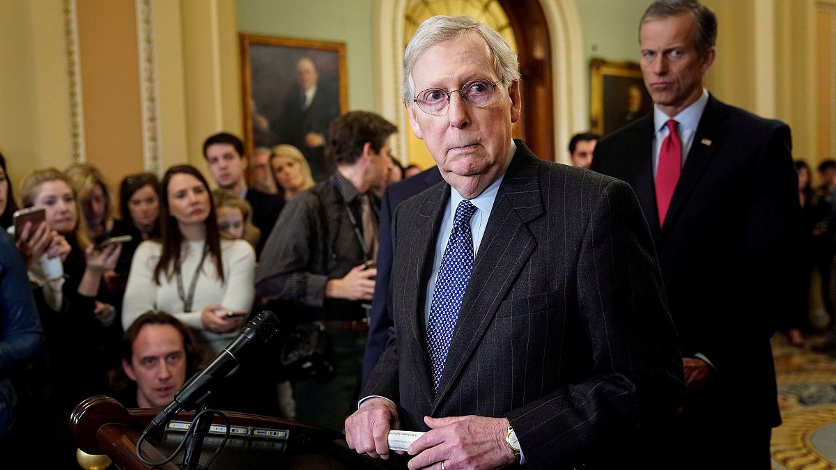 Image: Senate Majority Leader Mitch McConnell speaks after a Republican pol