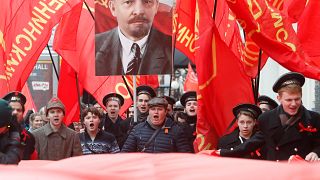 Russian communists celebrate Bolshevik Revolution