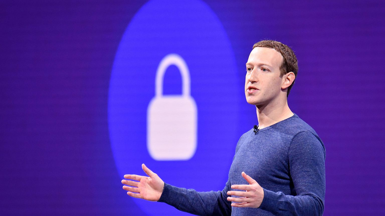 Image: Facebook CEO Mark Zuckerberg speaks during the annual F8 summit at