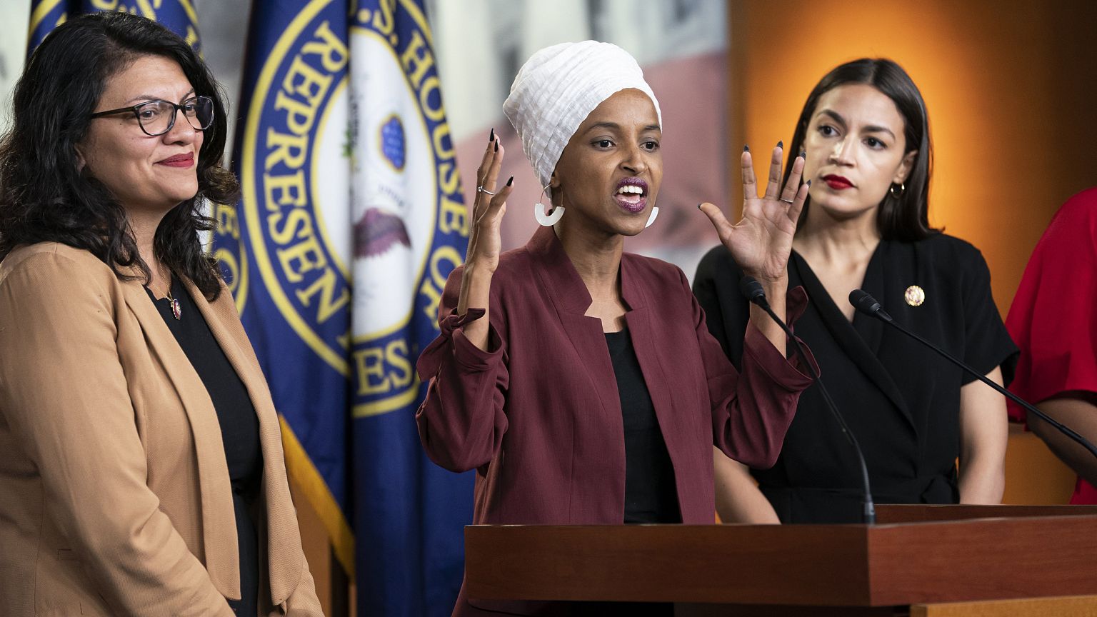 Image: Alexandria Ocasio-Cortez, Rashida Tlaib, Ilhan Omar