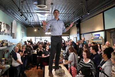 Former Texas congressman Beto O\'Rourke speaks during a campaign stop in Burlington, Iowa, on March 14, 2019.