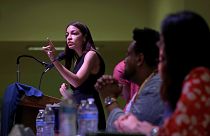 Image: Representative Alexandria Ocasio-Cortez speaks during an Immigration