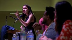 Image: Representative Alexandria Ocasio-Cortez speaks during an Immigration