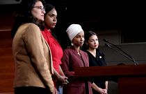 Image: Representatives Rashida Tlaib, Ayanna Pressley, Ilhan Omar, and Alex