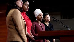 Image: Representatives Rashida Tlaib, Ayanna Pressley, Ilhan Omar, and Alex