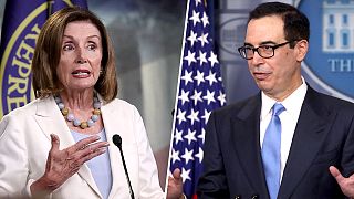 Speaker of the House Nancy Pelosi, D-Calif., and Treasury Secretary Steven 