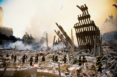 The rubble surrounding the World Trade Center a day after the September 11 terror attack in New York in 2001.
