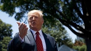 Image: President Donald Trump speaks to reporters on the South Lawn of Whit