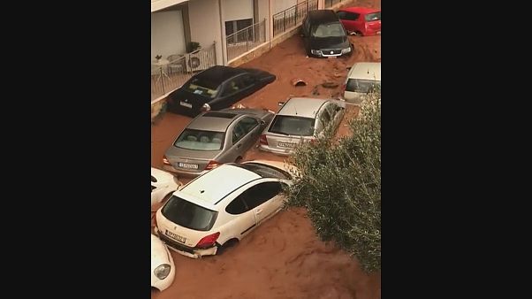 Greece: flash flooding overturns cars Greece: flash flooding overturns cars