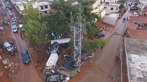 Drone footage shows devastation of Athens flooding