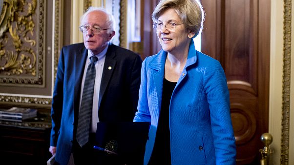 Image: Sen. Bernie Sanders, I-VT, and Sen. Elizabeth Warren, D-Mass., leave Image: Sen. Bernie Sanders, I-VT, and Sen. Elizabeth Warren, D-Mass., leave