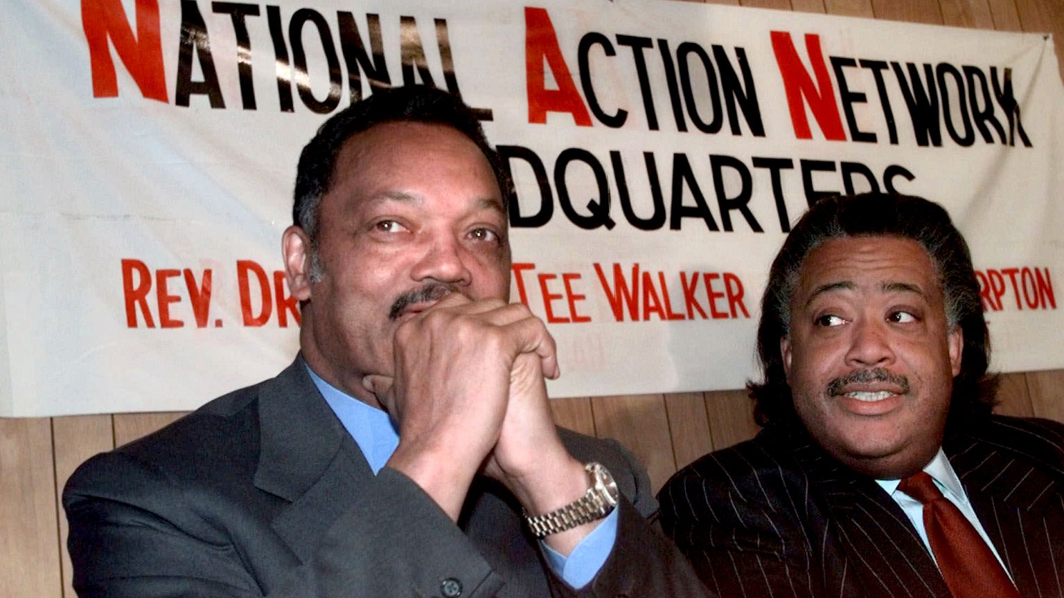 Image: Rev. Jesse Jackson and Rev. Al Sharpton attend a press conference at