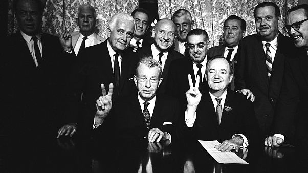 Image: Sen. Everett Dirksen, bottom left, and Sen. Hubert Humphrey, bottom Image: Sen. Everett Dirksen, bottom left, and Sen. Hubert Humphrey, bottom