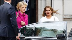 Image: Princess Haya Bint al-Hussein of Jordan, right, accompanied by her l