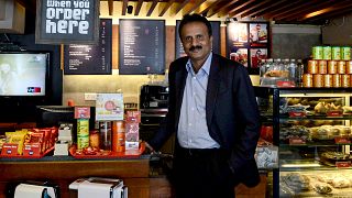 Image: V.G. Siddhartha, owner of the Cafe Coffee Day chain, inside one of t