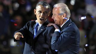 Image: U.S. President Barack Obama gestures with Vice President Joe Biden a
