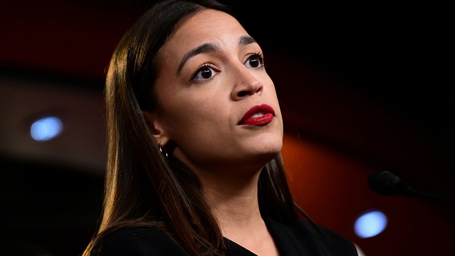 Image: Rep Alexandria Ocasio-Cortez, D-N.Y., at a news conference on Capito