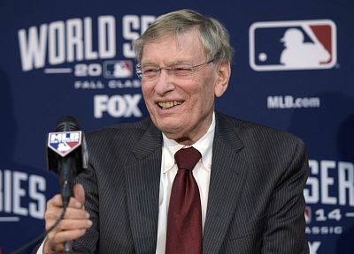 MLB commissioner Bud Selig speaks at a press conference before game two of the 2014 World Series between the Kansas City Royals and the San Francisco Giants at Kauffman Stadium.