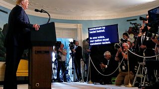 Image: President Donald Trump speaks about the shootings in El Paso and Day