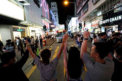 Protesters in the Mongkok district of Hong Kong, Aug. 23.