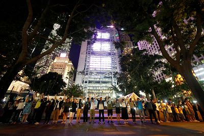 Protesters in Hong Kong\'s Central district, Aug. 23.