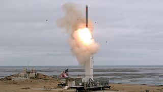 Image: A conventionally configured ground-launched cruise missile is launch