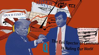 Photo illustration of Li Hongzhi and Donald Trump.