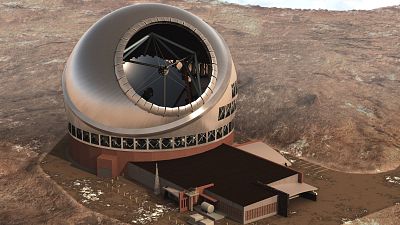 An illustration of the proposed giant telescope on Mauna Kea on Hawaii\'s Big Island.