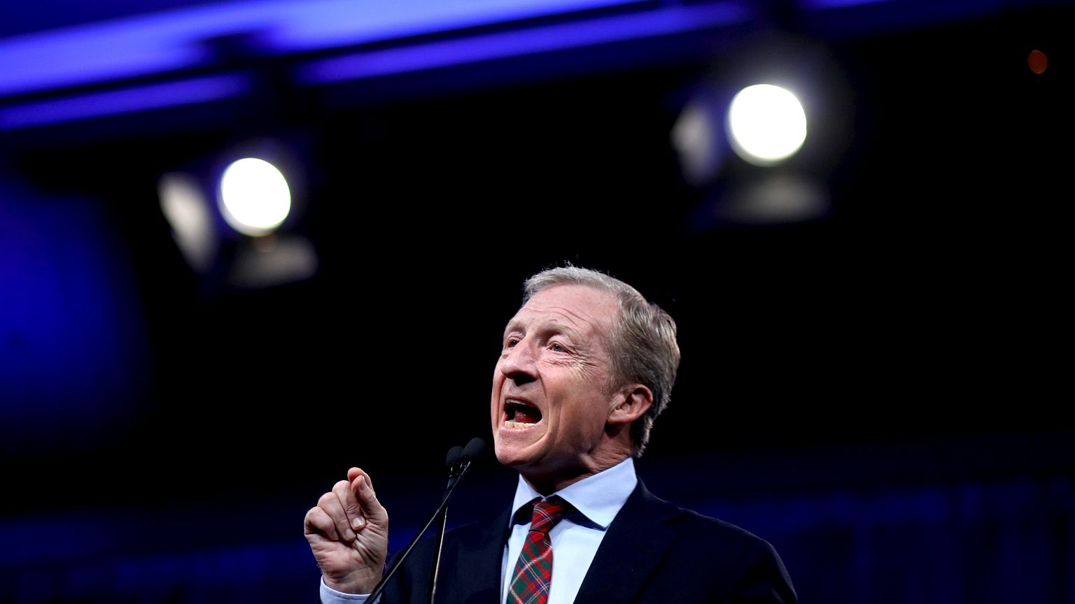 Image: Presidential candidate Tom Steyer speaks at a Democratic National Co