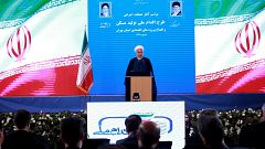 Image: Iranian President Hassan Rouhani speaks at a ceremony in Tehran on A