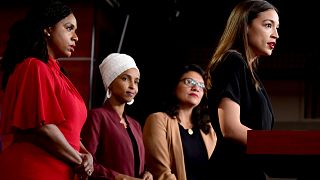 Image: Rep. Ayanna Pressley, Rep. Ilhan Omar, Rep. Rashida Tlaib, and Rep. 