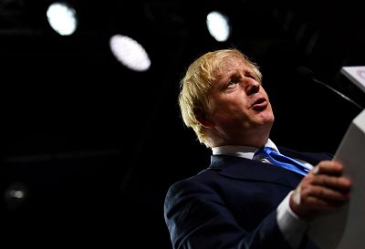 Britain\'s Prime Minister Boris Johnson speaks during a news conference at the end of the G7 summit in Biarritz, France, Aug. 26, 2019.