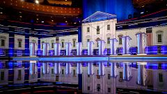 Image: The stage before the first Democratic presidential primary debate ho