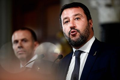 Matteo Salvini addresses the media after a meeting on Wednesday.