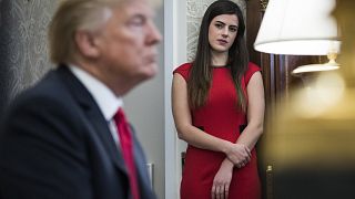 Image: Madeleine Westerhout watches as President Donald Trump speaks during