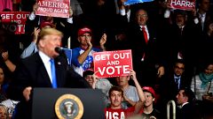Image: President Donald Trump speaks to the crowd at a "Make America Great 