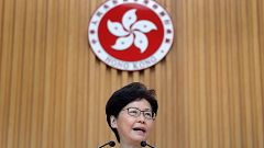 Image: Hong Kong's Chief Executive Carrie Lam holds a news conference in Ho
