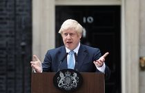 Image: Britain's Prime Minister Boris Johnson addresses the media outside D