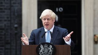 Image: Britain's Prime Minister Boris Johnson addresses the media outside D