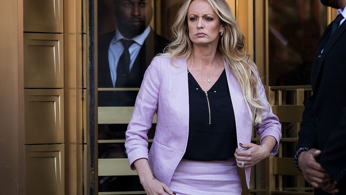Image: Stormy Daniels exits the U.S. District Court Southern District of Ne