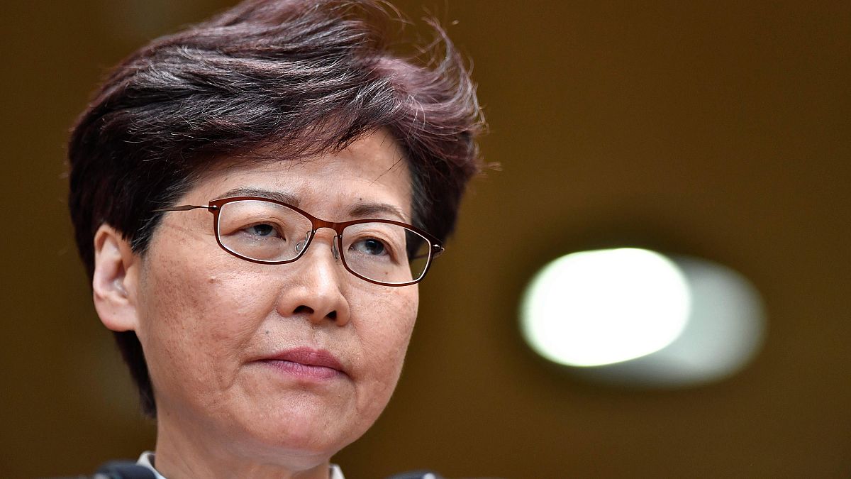 Image: Hong Kong Chief Executive Carrie Lam speaking to the media during a 