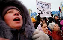 جانب من المظاهرة المطالبة بإطلاق سراح ساكاشفيلي في العاصمة أوكرانيا