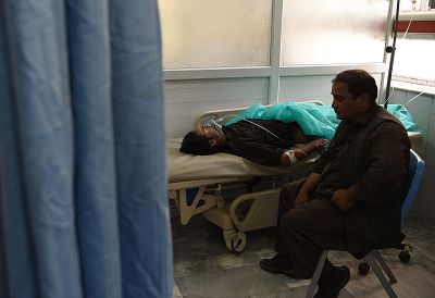 A wounded man receives treatment at the Wazir Akbar Khan hospital following a suicide attack in Kabul on Thursday. 