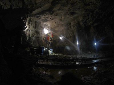 Cara Magnabosco and colleagues collect ancient water samples 1.3 km deep within the Beatrix Gold Mine, South Africa to investigate the diversity and abundance of deep microbes. Image courtesy of Gaetan Borgonie (Extreme Life Isyensya, Belgium) and Barbara Sherwood Lollar.