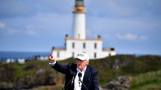 Image: Donald Trump speaks at Trump Turnberry Resort in Scotland on June 24
