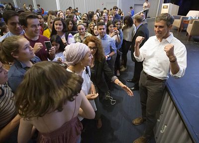 Democratic presidential candidate former Texas Rep. Beto O\'Rourke greets students after speaking at a event at Tufts University in Medford, Mass. on Sept. 5, 2019.